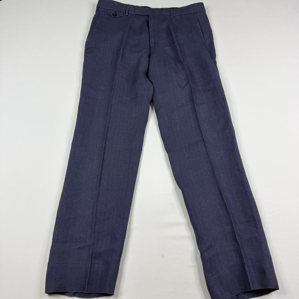 Billy Reid Linen Trousers Mens 33x31 Blue Herringbone Made in Italy Dress Pants